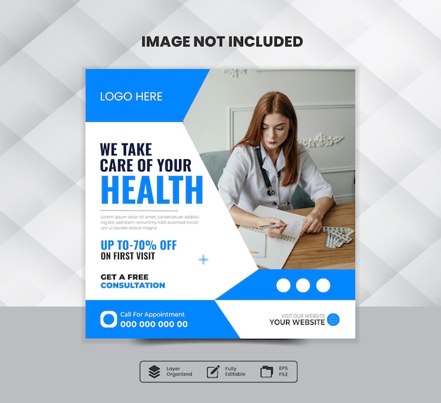 Social media post template for a square healthcare flyer or banner with a doctor theme