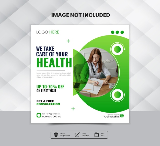 Social media post template for a square healthcare flyer or banner with a doctor theme