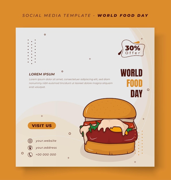 Social media post template in white abstract background for world food day design