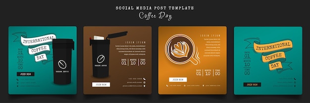 Social media post template with coffee lettering and coffee design for coffee day campaign design