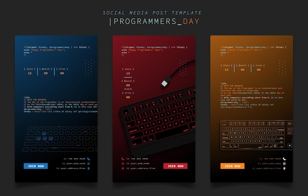 Social media post template with keyboard design in gradient background for programmers day design