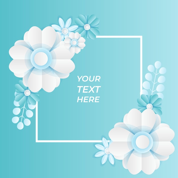 Social media post template with paper cut fresh blue flower decoration. Modern dynamic instagram post template