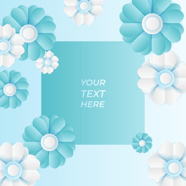 Social media post template with paper cut fresh blue flower decoration. Modern dynamic instagram post template