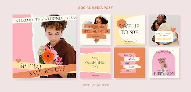 Social media post templates for digital marketing and sales promotion on Valentines Day