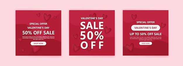 Social media post templates for digital marketing and sales promotion on Valentines Day