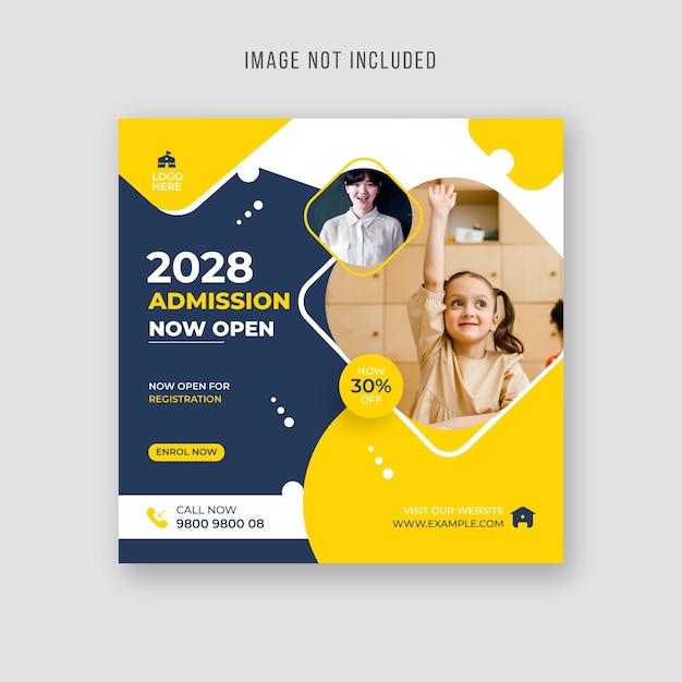 Social media post or web design flyer template for admission