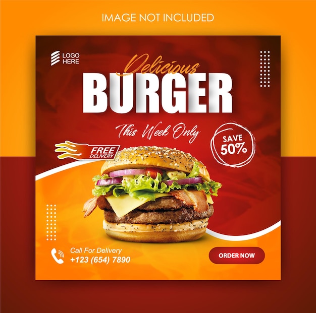 Social media promotion burger food and instagram post design template