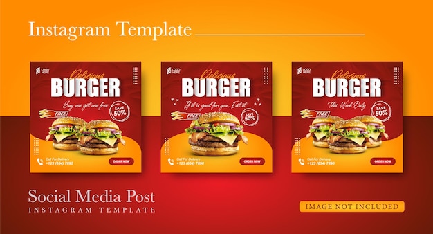 Social media promotion burger food and instagram post design template