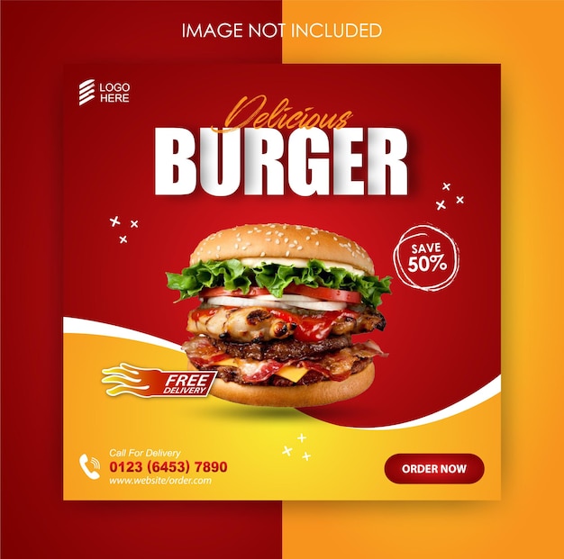 Social media promotion burger food and instagram post design template