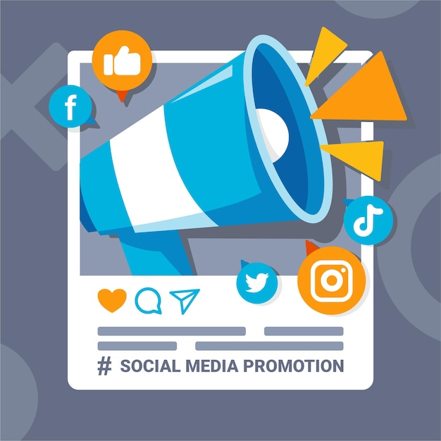 social media promotion with megaphone illustration