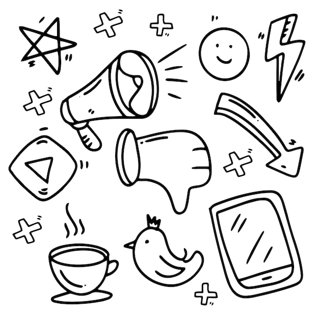 Social media set with doodle line style vector