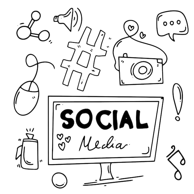 Social media set with doodle line style vector