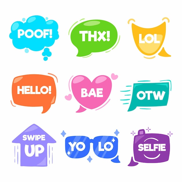 Social media slang bubbles collection