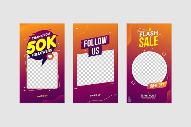 Social media stories template set for banner sale and follow us with thank you followers