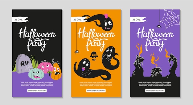 Social media Stories template set Halloween holidays vertical templates Halloween party sale and social media post Vector illustration for mobile apps banner design and web internet ads