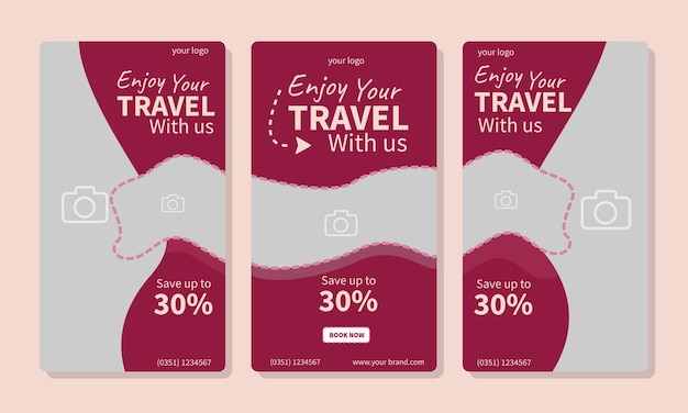 Vector social media story or reels template for travel holiday tourism marketing and sale promotion