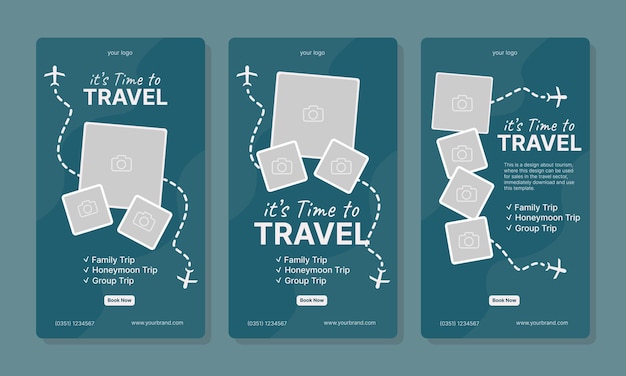 Vector social media story or reels template for travel holiday tourism marketing and sale promotion