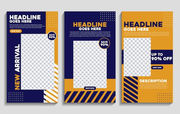 Social Media story template for branding with dark blue and yellow color and modern style