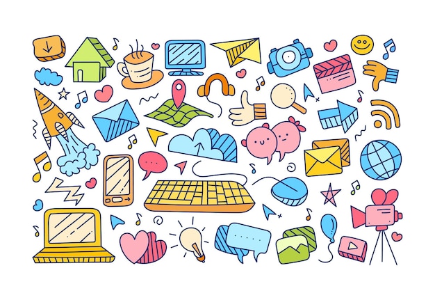 Social Media and Technology Doodle Social Media Icon Doodle Social Media Colorful Doodle