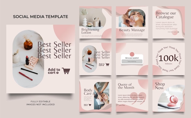 Social media template banner beauty care cosmetic and spa sale promotion fully editable instagram and facebook square post frame puzzle organic sale poster