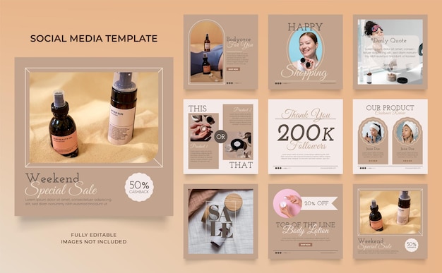 Social media template banner beauty care cosmetic and spa sale promotion fully editable instagram and facebook square post frame puzzle organic sale poster