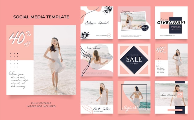 Social media template banner blog fashion sale promotion fully editable instagram and facebook square post frame organic sale poster fresh pink vector background