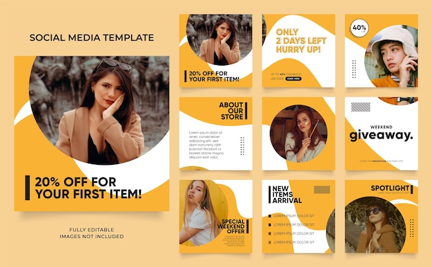 Social media template banner blog fashion sale promotion fully editable instagram and facebook square post frame puzzle organic sale poster fresh yellow element shape vector background