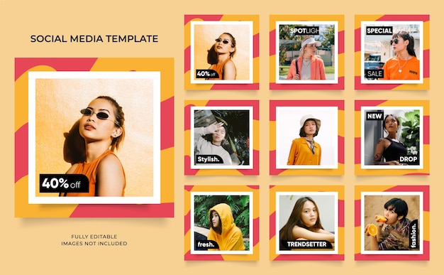 Social media template banner blog fashion sale promotion fully editable instagram and facebook square post frame puzzle organic sale poster fresh yellow element shape vector background