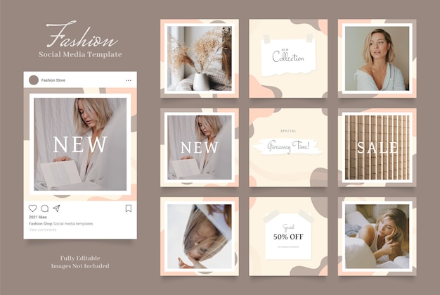 social media template banner fashion sale promotion.  brown khaki white  