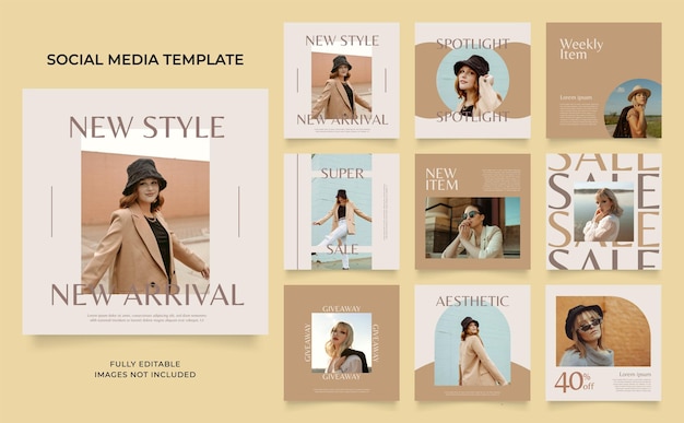 Social media template banner fashion sale promotion fully editable instagram and facebook square post frame puzzle organic sale poster khaki brown vector background