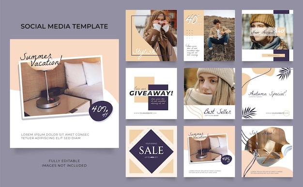 Social media template banner fashion sale promotion fully editable instagram and facebook square post frame puzzle organic sale posterx9