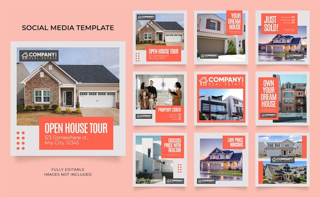 Vector social media template banner house architecture service promotion fully editable instagram and facebook square post frame puzzle organic sale poster