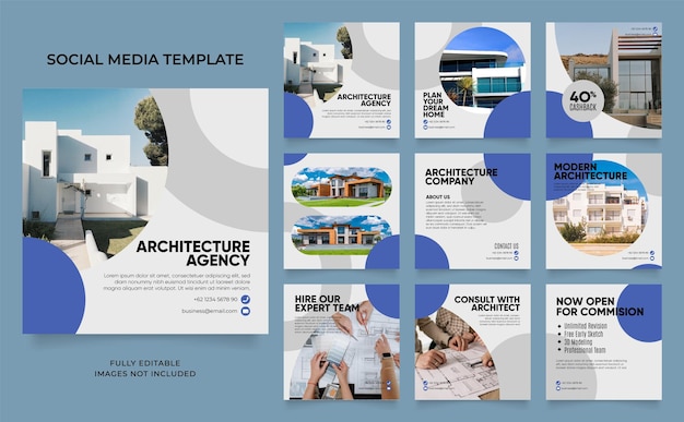 Social media template banner house architecture service promotion fully editable instagram and facebook square post frame puzzle organic sale poster