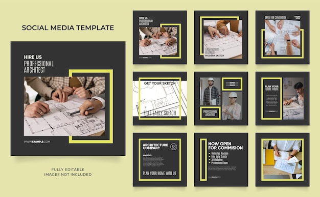 Social media template banner house architecture service promotion fully editable instagram and facebook square post frame puzzle organic sale poster