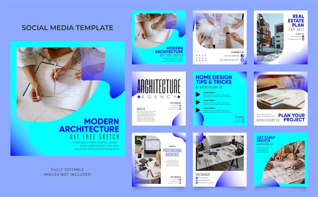 Social media template banner house architecture service promotion fully editable instagram and facebook square post frame puzzle organic sale poster