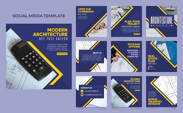 Social media template banner house architecture service promotion fully editable instagram and facebook square post frame puzzle organic sale poster