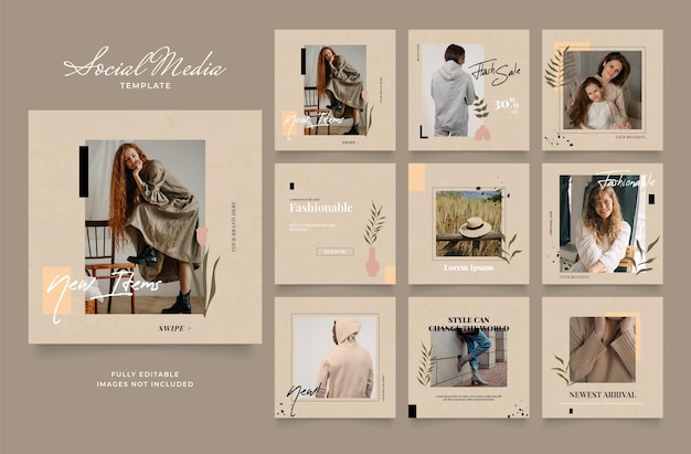 Social media template multipurpose blog promotion. fully editable instagram and facebook square post frame organic sale poster. beige brown khaki ad banner vector background