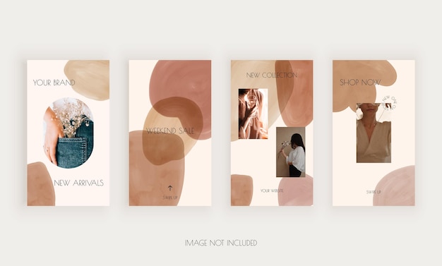 Social media template for stories with watercolor shapes