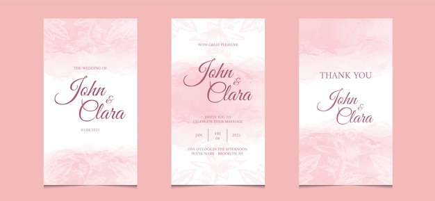 Social media template for wedding invitation card with with watercolor floral background