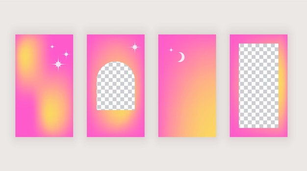 Social media templates for stories with pink and yellow blur gradient backgrounds