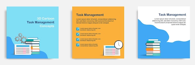 Social media tips informative task schedule management post banner template design in 3D cartoon