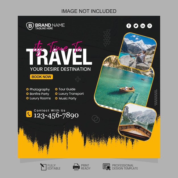 Social Media Travel and Tourism Post Template Design Editable Minimal Square Banner Template