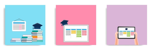 Social media tutorial tips post banner layout template in 3D cartoon Graduation plan calender icon