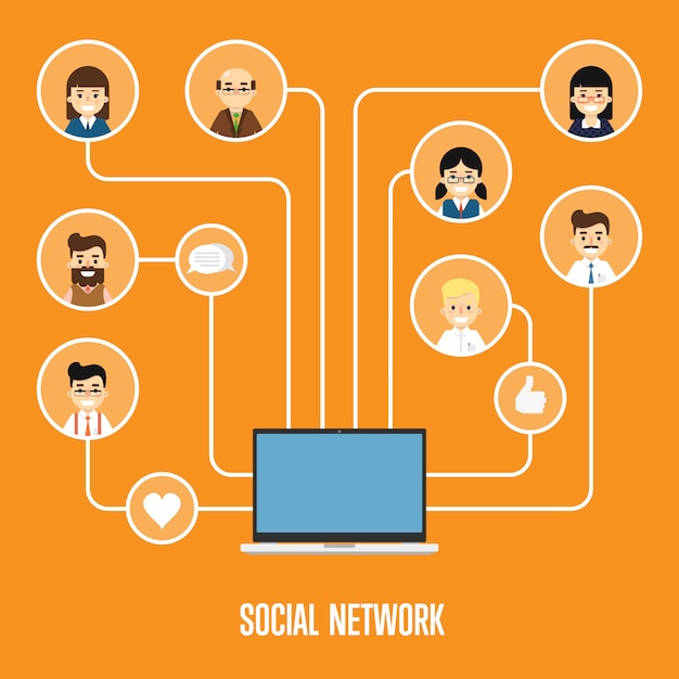 Social network banner with connected people