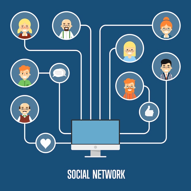 Social network banner with connected people