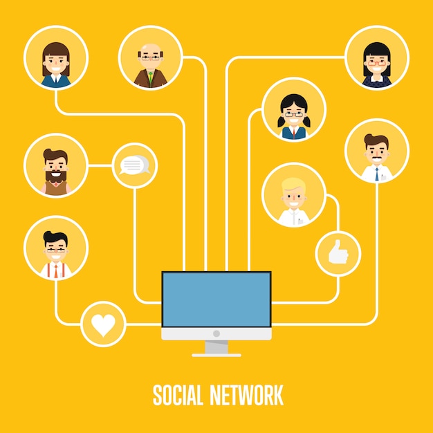 Social network banner with connected people