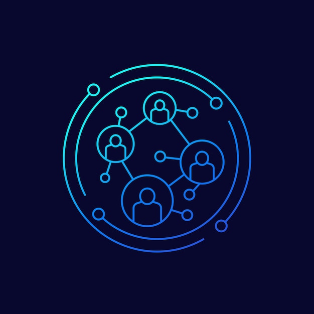 Social network connecting people line vector icon