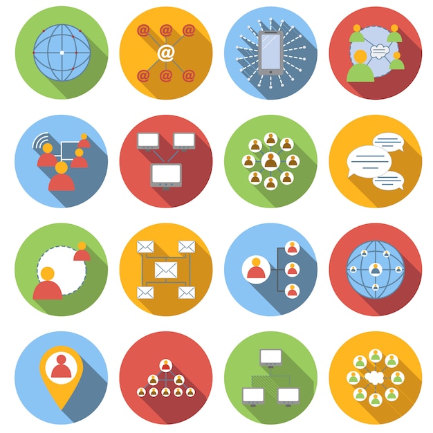 Social network flat icons set isolated