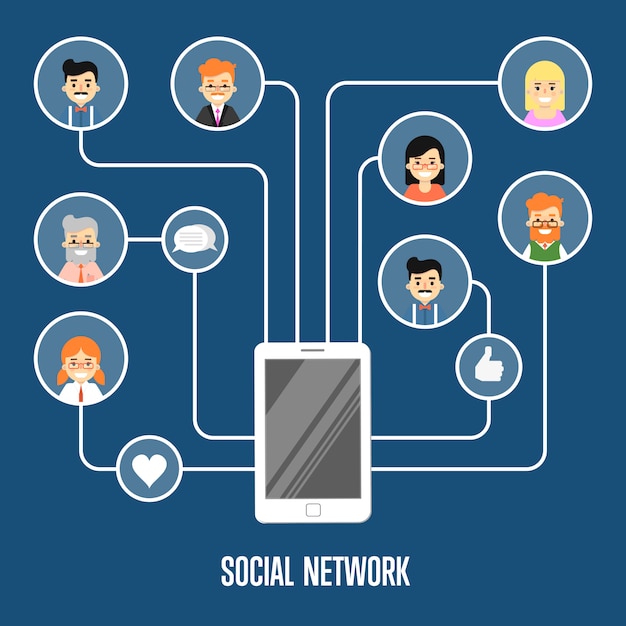 Social network illustration with connected people