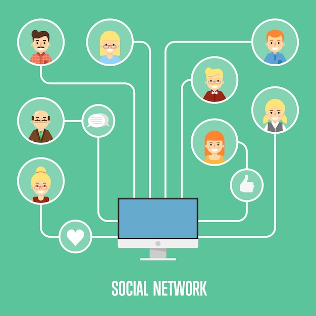 Social network illustration with connected people